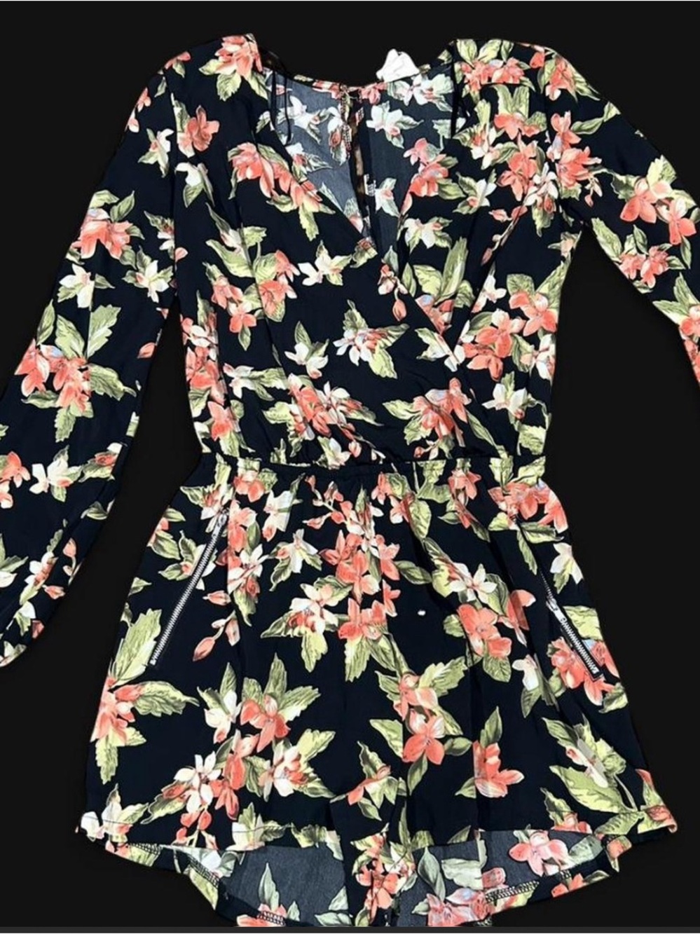 Floral Wrap-Front Women’s Dress Romper in Navy and Coral